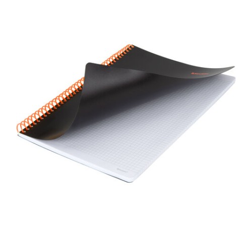 Тетрадь обложка пластик, А4 80 л., спираль пластик, резинка, клетка, BRAUBERG, черный/оранжевый, 405382