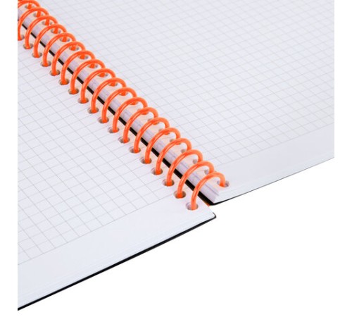 Тетрадь обложка пластик, А4 80 л., спираль пластик, резинка, клетка, BRAUBERG, черный/оранжевый, 405382