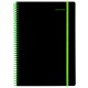 Тетрадь обложка пластик, А4 80 л., спираль пластик, резинка, клетка, BRAUBERG, черный/зеленый, 405383