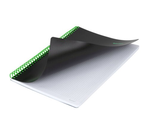 Тетрадь обложка пластик, А4 80 л., спираль пластик, резинка, клетка, BRAUBERG, черный/зеленый, 405383