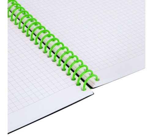 Тетрадь обложка пластик, А4 80 л., спираль пластик, резинка, клетка, BRAUBERG, черный/зеленый, 405383