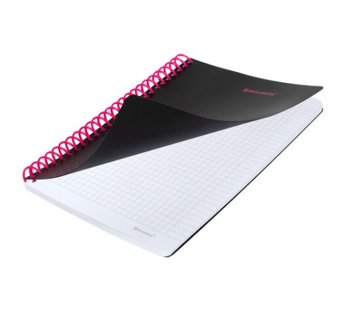Тетрадь обложка пластик, А5 80 л., спираль пластик, резинка, клетка, BRAUBERG, черный/розовый, 405384