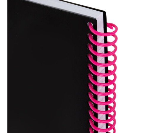 Тетрадь обложка пластик, А5 80 л., спираль пластик, резинка, клетка, BRAUBERG, черный/розовый, 405384