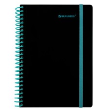 Тетрадь обложка пластик, А5 80 л., спираль пластик, резинка, клетка, BRAUBERG, черный/синий, 405385