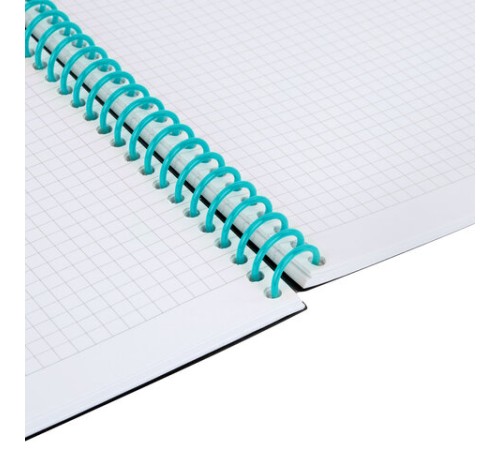 Тетрадь обложка пластик, А5 80 л., спираль пластик, резинка, клетка, BRAUBERG, черный/синий, 405385