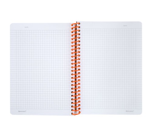 Тетрадь обложка пластик, А5 80 л., спираль пластик, резинка, клетка, BRAUBERG, черный/оранжевый, 405386