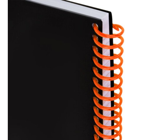 Тетрадь обложка пластик, А5 80 л., спираль пластик, резинка, клетка, BRAUBERG, черный/оранжевый, 405386