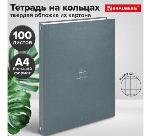 Тетрадь на кольцах БОЛЬШАЯ А4, 215х305 мм, 100 л., твердый картон, клетка, BRAUBERG, 