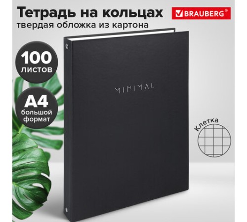 Тетрадь на кольцах БОЛЬШАЯ А4, 215х305 мм, 100 л., твердый картон, клетка, BRAUBERG, 