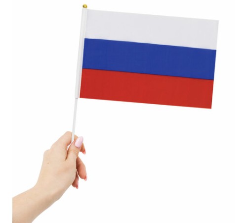 Флаг России ручной 20х30 см, без герба, с флагштоком, BRAUBERG/STAFF, 550181, RU13