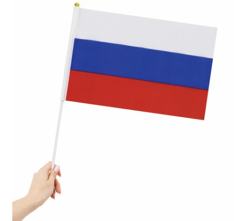 Флаг России ручной 30х45 см, без герба, с флагштоком, BRAUBERG/STAFF, 550182, RU14