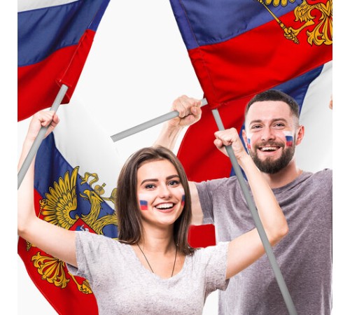 Флаг России 90х135 см с гербом, ПРОЧНЫЙ с влагозащитной пропиткой, полиэфирный шелк, STAFF, 550226