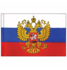 Флаг России 90х135 см с гербом, ПОВЫШЕННАЯ прочность и влагозащита, флажная сетка, STAFF, 550228