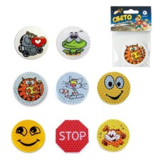 Значок СВЕТООТРАЖАЮЩИЙ пластиковый, с рисунком, 50 мм, АССОРТИ