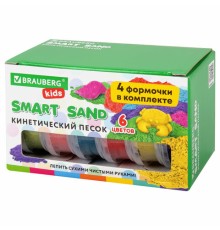 Песок для лепки кинетический BRAUBERG KIDS, 6 цветов, 720 г, 4 формочки, 665090