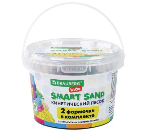 Песок для лепки кинетический BRAUBERG KIDS, желтый, 500 г, 2 формочки, ведерко, 665091