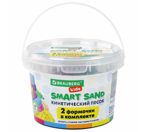 Песок для лепки кинетический BRAUBERG KIDS, изумрудный, 500 г, 2 формочки, ведерко, 665092