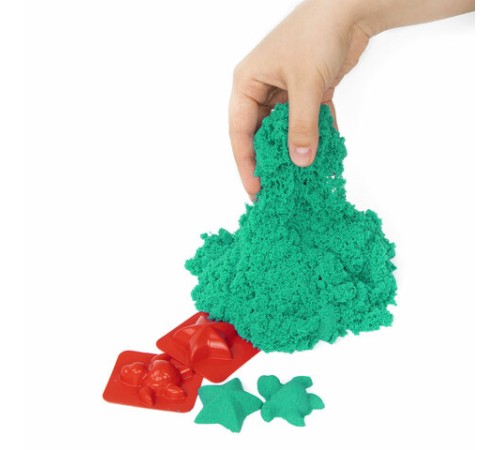 Песок для лепки кинетический BRAUBERG KIDS, изумрудный, 500 г, 2 формочки, ведерко, 665092