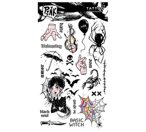 Наклейки-тату переводные АССОРТИ, ЦВЕТНЫЕ, 11х20 см, PY