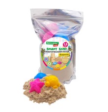 Песок для лепки кинетический с 3 формочками, цвет песочный, 1500г, пакет, BRAUBERG KIDS, 666000