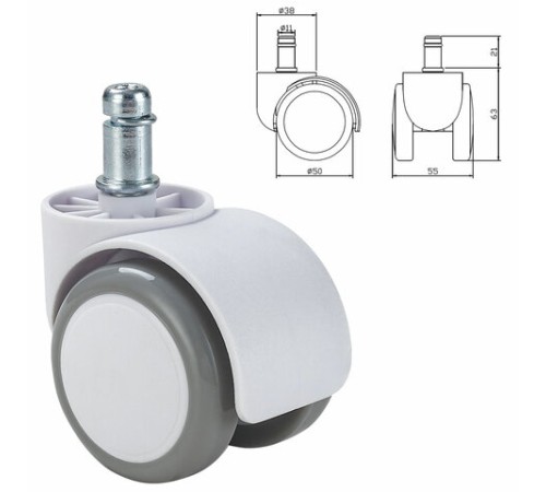 Колеса (ролики) BRABIX для кресла, прорезиненные, КОМПЛЕКТ 5 шт., шток d 11 мм, белые, в коробе, 533085