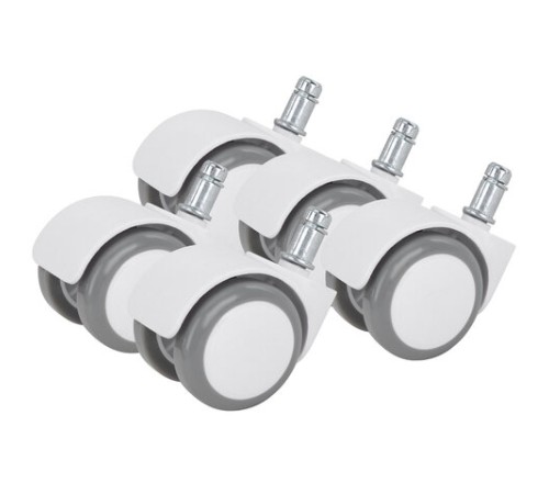 Колеса (ролики) BRABIX для кресла, прорезиненные, КОМПЛЕКТ 5 шт., шток d 11 мм, белые, в коробе, 533085