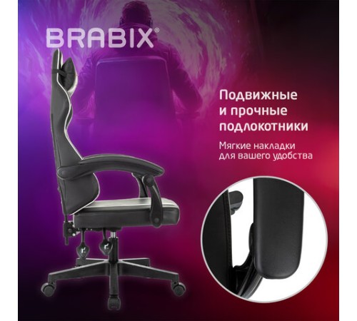 Кресло компьютерное BRABIX "Shooter GM-123", 2 подушки, экокожа, черное/белое, 533191