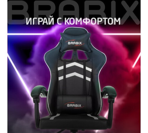 Кресло компьютерное BRABIX "Shooter GM-123", 2 подушки, экокожа, черное/белое, 533191