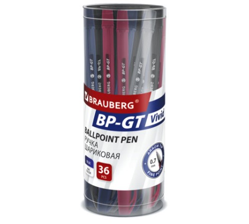 Ручка шариковая BRAUBERG BP-GT VIVID, СИНЯЯ, корпус ассорти, пишущий узел 0,7 мм, линия письма 0,35 мм, 144502