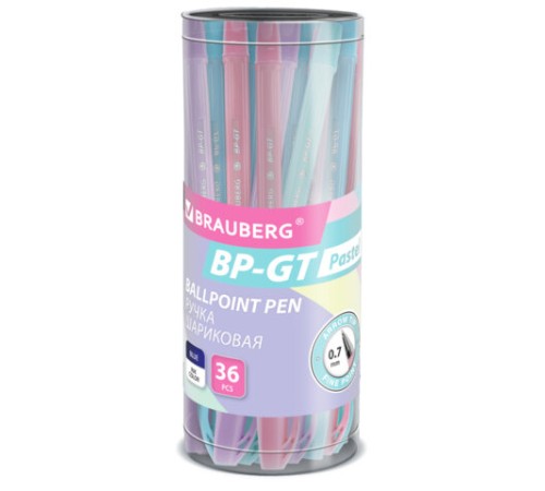 Ручка шариковая BRAUBERG BP-GT PASTEL, СИНЯЯ, корпус ассорти, пишущий узел 0,7 мм, линия письма 0,35 мм, 144503