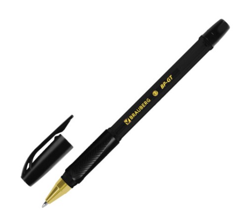 Ручка шариковая BRAUBERG BP-GT GLD BLACK, ЧЕРНАЯ, корпус тонированный, пишущий узел 0,7 мм, линия письма 0,35 мм, 144507