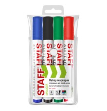 Маркеры стираемые для белой доски, НАБОР 4 ЦВЕТА, STAFF 