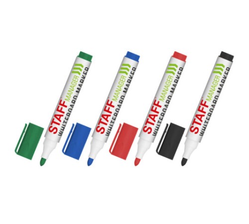 Маркеры стираемые для белой доски, НАБОР 4 ЦВЕТА, STAFF 