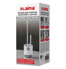 Ершик для унитаза силиконовый (плоский) + щеточка, напольный / настенное крепление, LAIMA, 700561