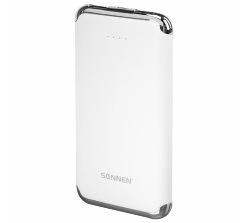 Аккумулятор внешний 6000 mAh SONNEN POWERBANK K611, 2 USB, литий-полимерный, белый, 263028