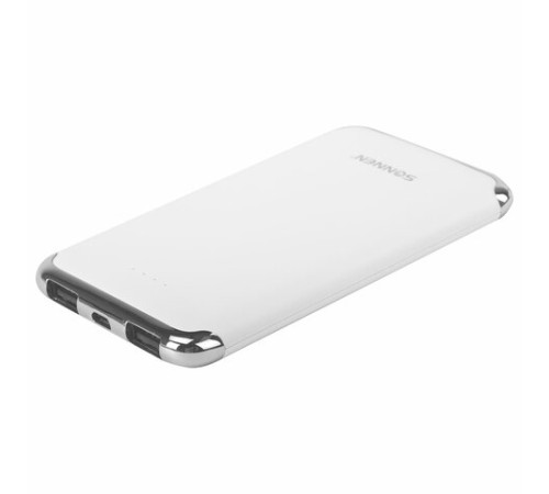 Аккумулятор внешний 6000 mAh SONNEN POWERBANK K611, 2 USB, литий-полимерный, белый, 263028