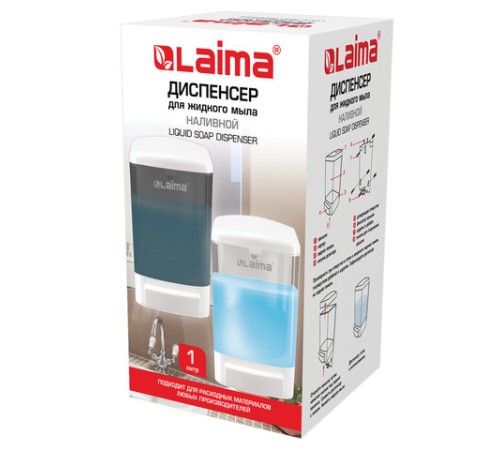 Дозатор для жидкого мыла LAIMA, НАЛИВНОЙ, 1 л, белый (тонированный), ABS-пластик, 603920
