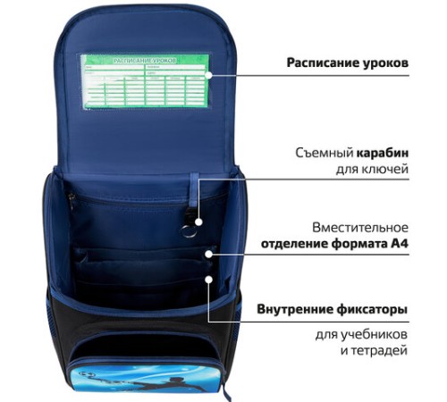 Ранец ПИФАГОР BASIC, 1 отделение, 3 кармана, эргономичная спинка, 