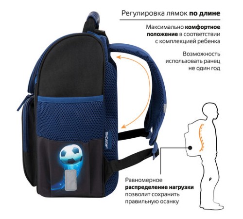 Ранец ПИФАГОР BASIC, 1 отделение, 3 кармана, эргономичная спинка, 