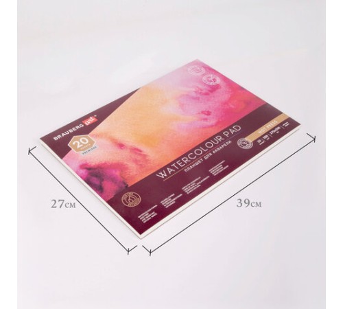 Папка для акварели/планшет, 300 г/м2, 270х390 мм, склейка, мелкое зерно, 20 л., BRAUBERG ART PREMIERE, 113249