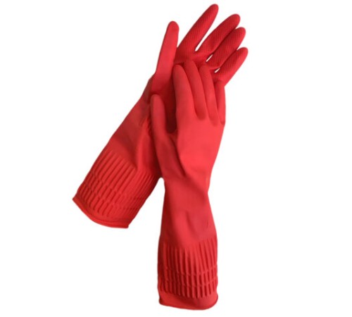 Перчатки МНОГОРАЗОВЫЕ латексные LAIMA, c ДЛИННОЙ МАНЖЕТОЙ 25 см, КРАСНЫЕ, размер L (большой), вес 80 г, 700530