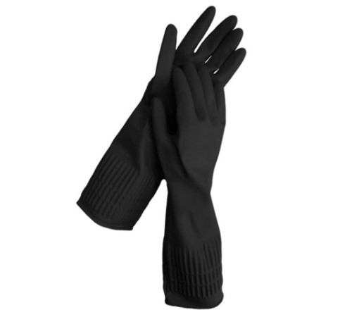 Перчатки МНОГОРАЗОВЫЕ латексные LAIMA, c ДЛИННОЙ МАНЖЕТОЙ 25 см, ЧЕРНЫЕ, размер L (большой), вес 80 г, 700532