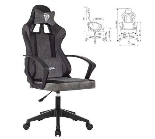 Кресло компьютерное BRABIX "Forcer GM-127", 2 подушки, экокожа/велюр, черное/серое, 533216 Кресло компьютерное BRABIX "Forcer GM-127", 2 подушки, экокожа/велюр, черное/серое, 533216