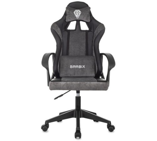 Кресло компьютерное BRABIX "Forcer GM-127", 2 подушки, экокожа/велюр, черное/серое, 533216 Кресло компьютерное BRABIX "Forcer GM-127", 2 подушки, экокожа/велюр, черное/серое, 533216