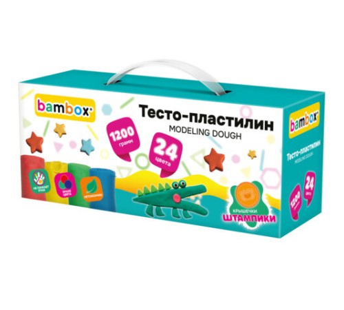 Тесто-пластилин для лепки СУПЕР ПЛАСТИЧНОЕ, 24 цвета, 1200 г, крышки-штампики, BAMBOX (БАМБОКС), 107249