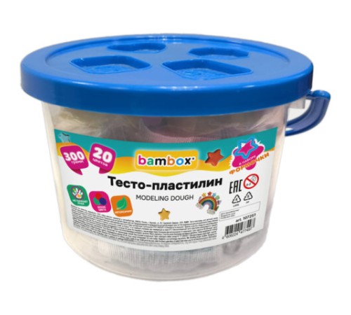 Тесто-пластилин для лепки СУПЕР ПЛАСТИЧНОЕ, 20 цветов 300 г, в пластиковом ведерке, формочки, BAMBOX (БАМБОКС), 107251