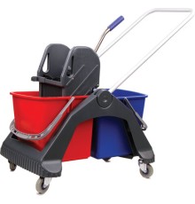 Тележка уборочная BRABIX, 2 съемных ведра 30 л, механический отжим, пластиковый каркас, фиксирующаяся ручка, 606661