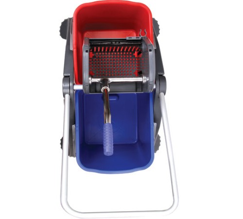 Тележка уборочная BRABIX, 2 съемных ведра 30 л, механический отжим, пластиковый каркас, фиксирующаяся ручка, 606661