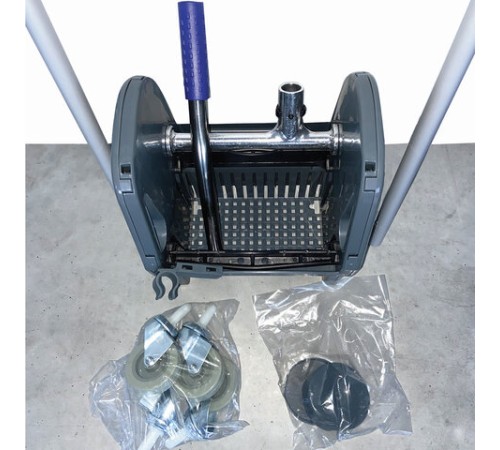 Тележка уборочная BRABIX, 2 съемных ведра 30 л, механический отжим, пластиковый каркас, фиксирующаяся ручка, 606661