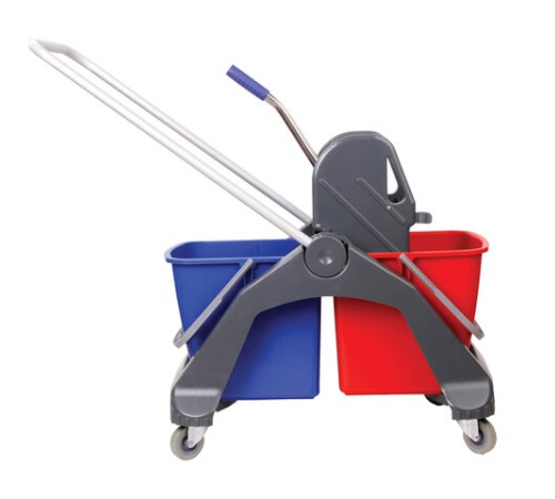 Тележка уборочная BRABIX, 2 съемных ведра 30 л, механический отжим, пластиковый каркас, фиксирующаяся ручка, 606661